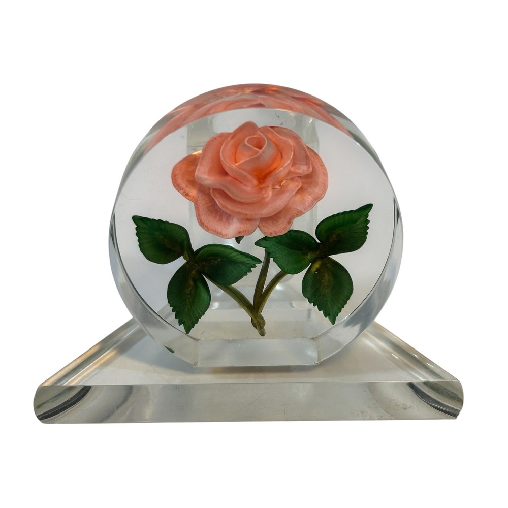 Lucite Rose Flower Pen Holder Desk Decor Office Home Candle Holder